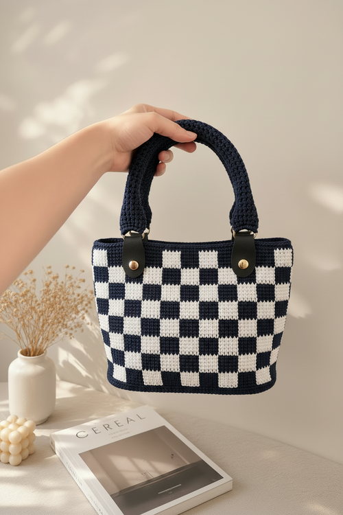 Handmade Checkerboard Crochet Tote Bag